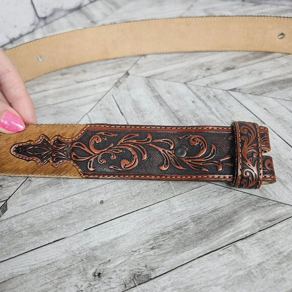 Justin Cowhide Leather Belt Brown Western Tooling Mens 42 NO BUCKLE Cowboy Rodeo - Picture 2 of 9